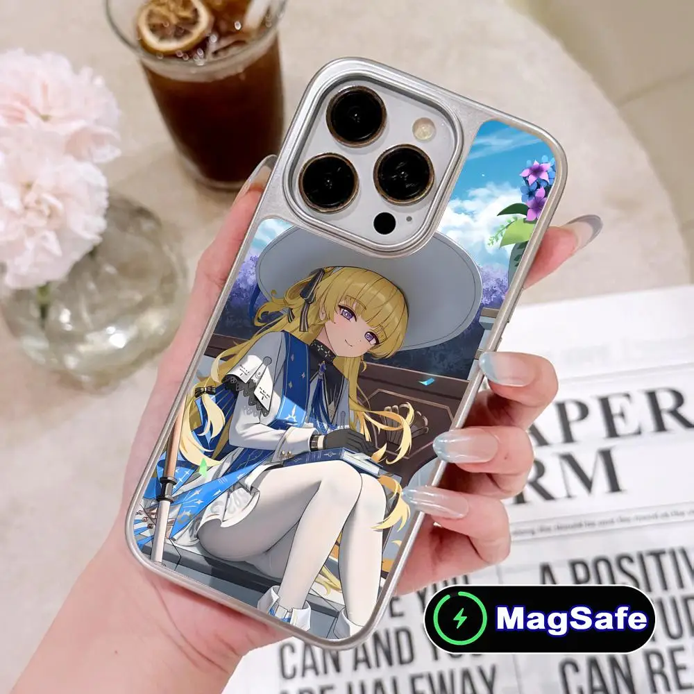 

Чехол для телефона Wuthering Waves Phoebe для iPhone 17, 16, 15, 14, 13, 12, 11 Air Pro Max Plus Magsafe, цветной чехол с серебряным покрытием