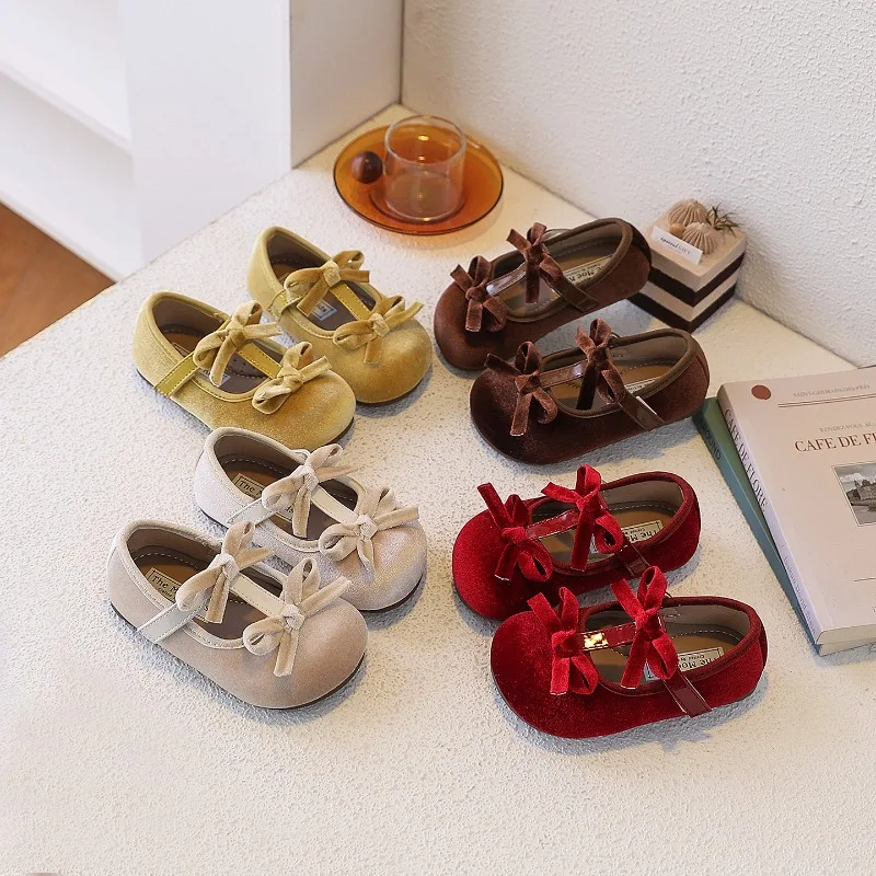 

Детские замшевые туфли с милым бантом в стиле Лолита, элегантные туфли-балетки для девочек с Т-образным ремешком, для свадьбы и праздников