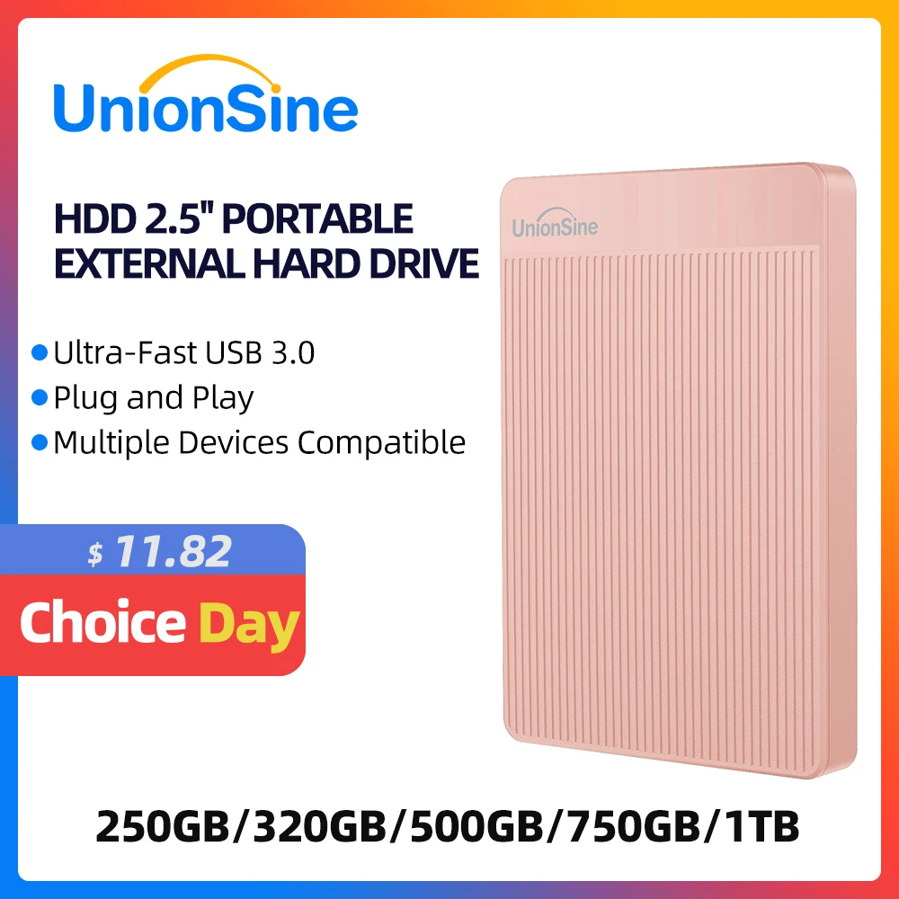 

UnionSine HDD Pink 2.5" Portable External Hard Drive 320gb/500gb/750gb/1tb USB3.0 Storage Compatible for PC, Mac,Desktop,MacBook