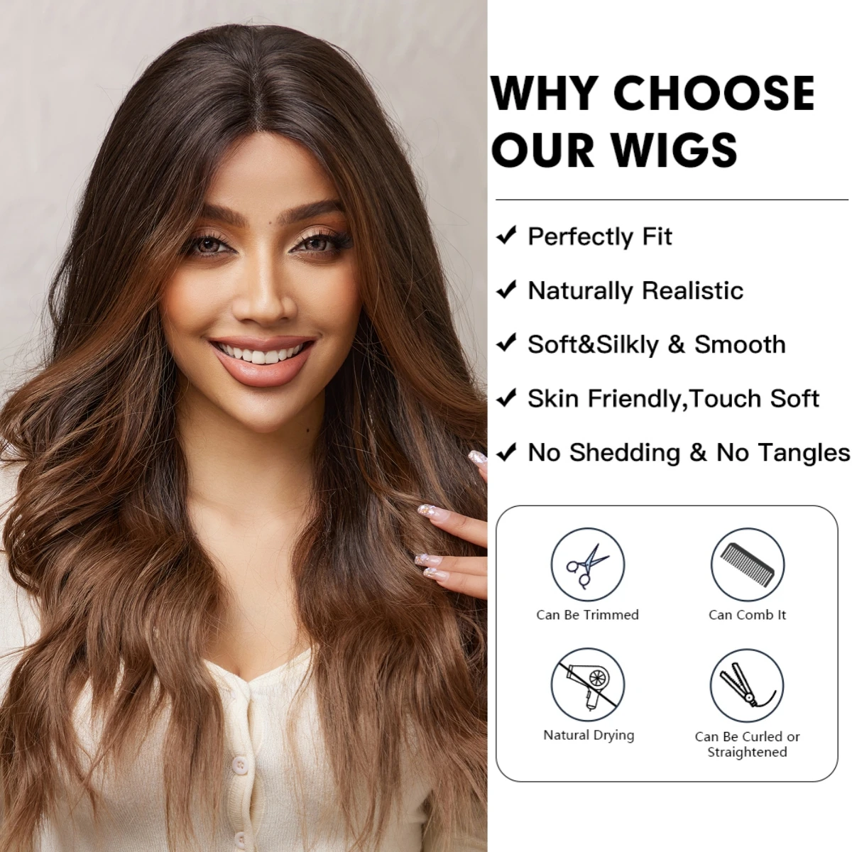 Wig sintetis renda depan panjang bergelombang 5*1 wig ombre coklat tua untuk pesta sehari-hari wanita Wig renda garis rambut serat tahan panas