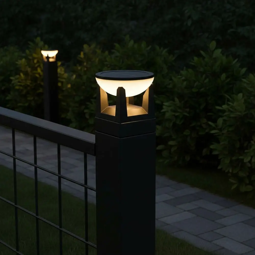 Waterproof Solar Post Cap Light Solar Powered Atmosphere Outdoor Column Lamp Circular 3 Color Modern Gate Lantern Patio Lighting
