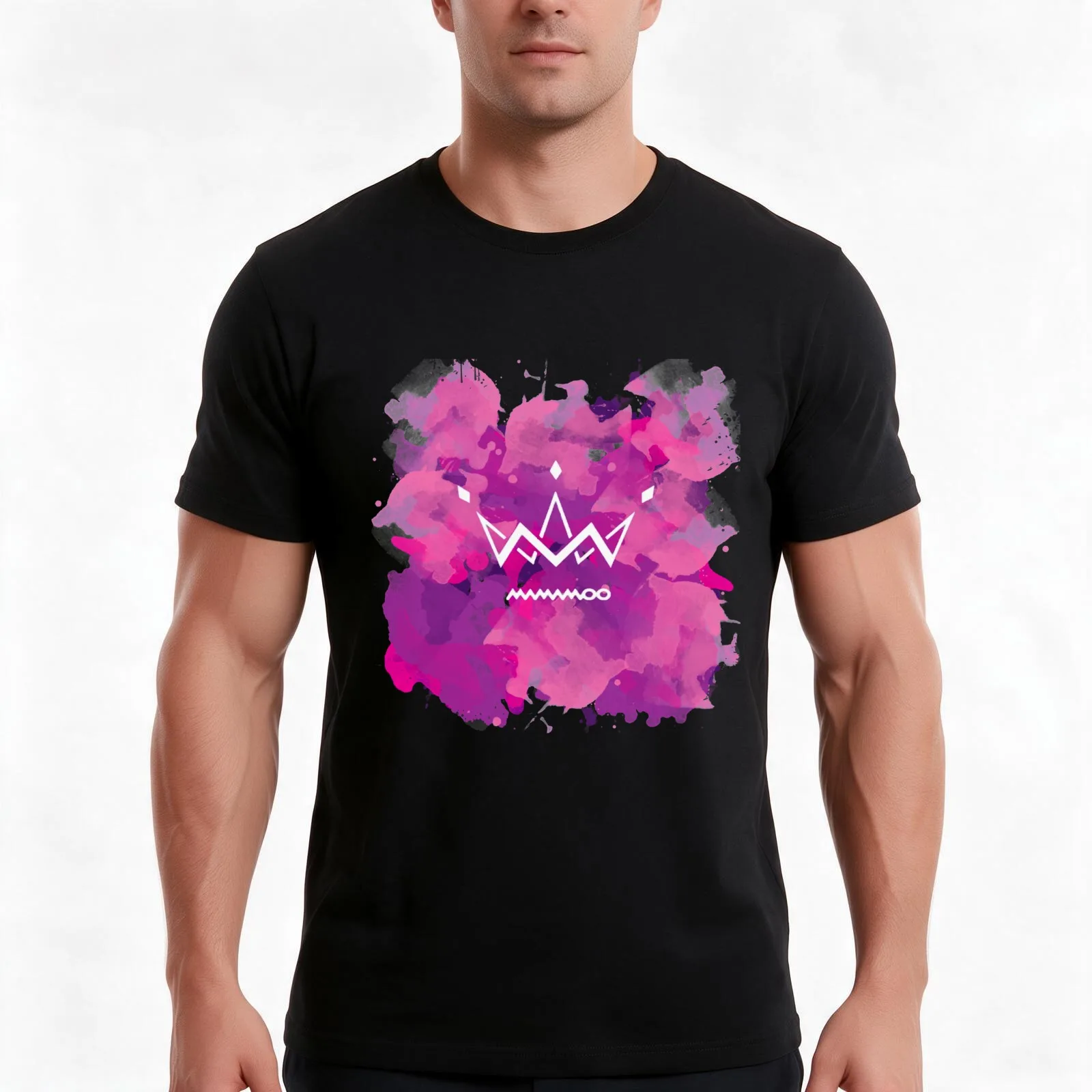 MAMAMOO logo Splatter Paint T-Shirt, Summer Casual Cotton Tee, Oversized Streetwear Tops, Vintage Graphic Print, 100% Cotton