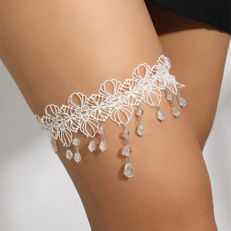 Black White Crystal Tassel Women Body Chains Sexy Lace Thigh Chain