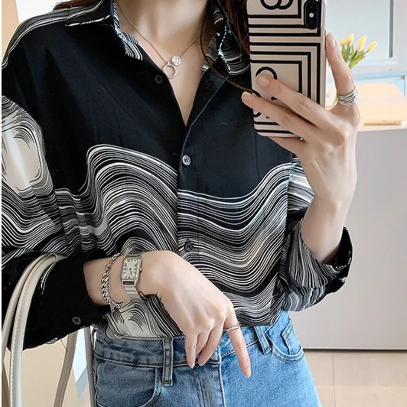 Chiffon shirt women's spring and summer 2024 new design sense of minority shirt large loose and versatile long sleeved top DXDR