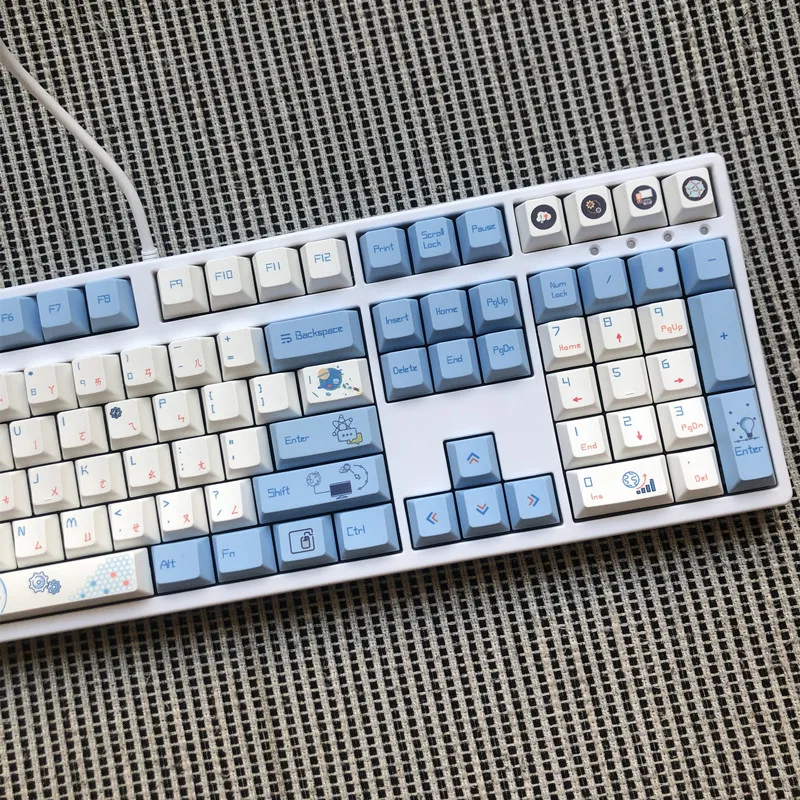 Blue and White Technology Frontier Mechanical Keyboard Keycaps Phonetic Root Original Factory Height PBT Hot Sublimation