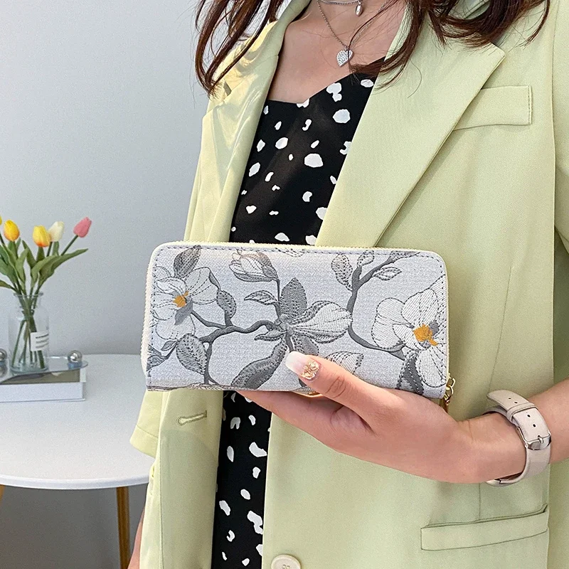 Fashion Ethnic Style Wallets Zipper Coin Purse Lady Long Purses Handbags Women Clutch Cards Holder PU Leather Moneybag