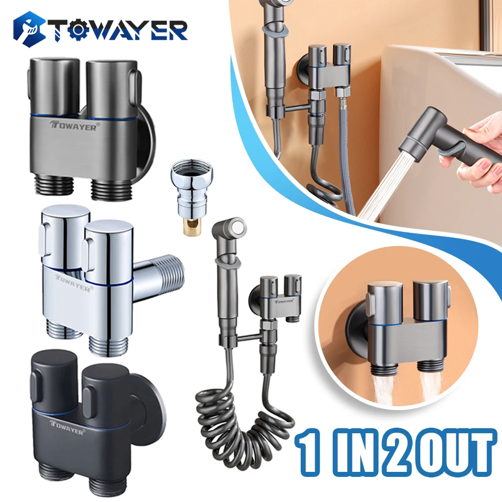 Toilet Bidet Sprayer Shower Wall Mounted Set Brass 1 In 2 Out Water Divider Angle  Dual Control Bathroom Bibcock for Cleaning