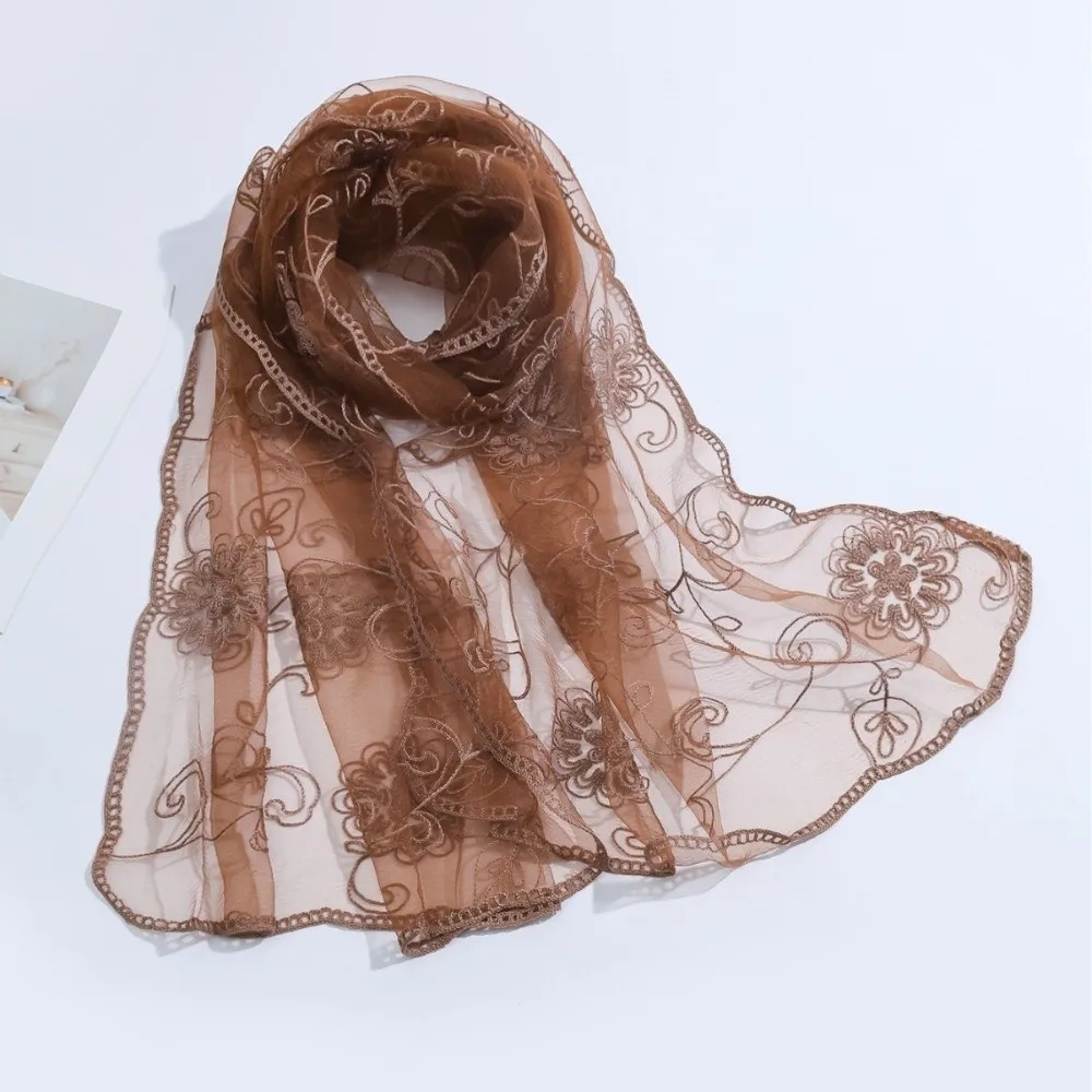 

New Elegant Lace Scarf Breathable Neck Protection Retro Scarf Versatile Flower Pattern Embroidered Flower Scarf Casual Wear