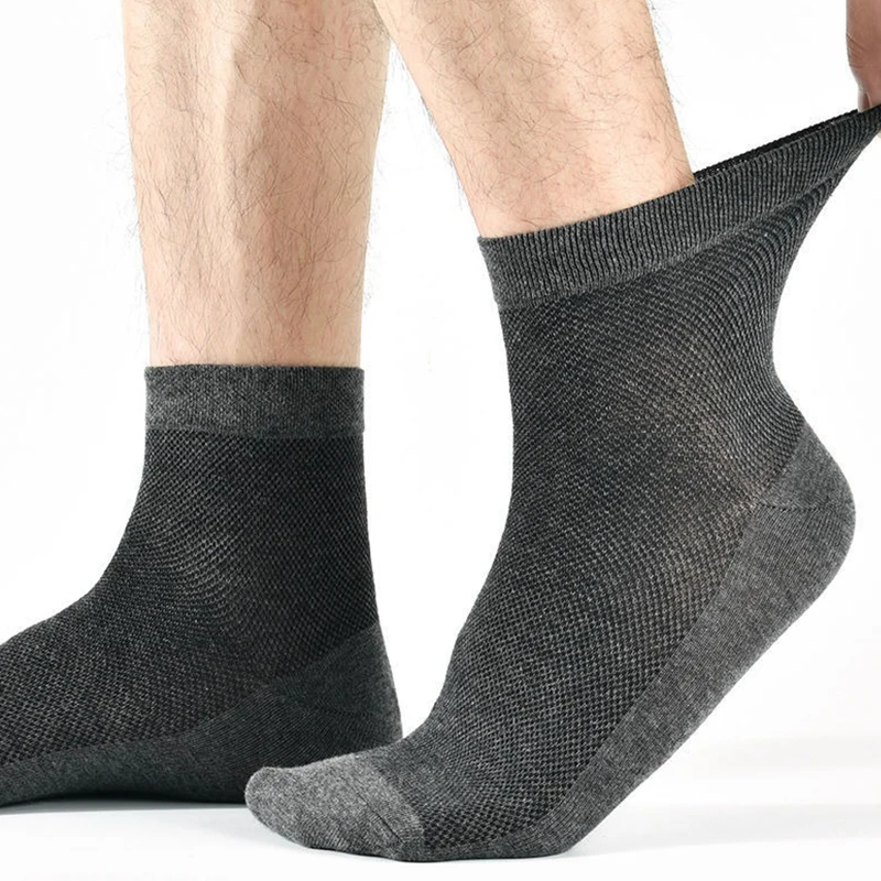 Plus Size EU38-47 Men\'s Work Business Casual  Black White Socks Thin Mesh Breathable Short Middle Tube Sock