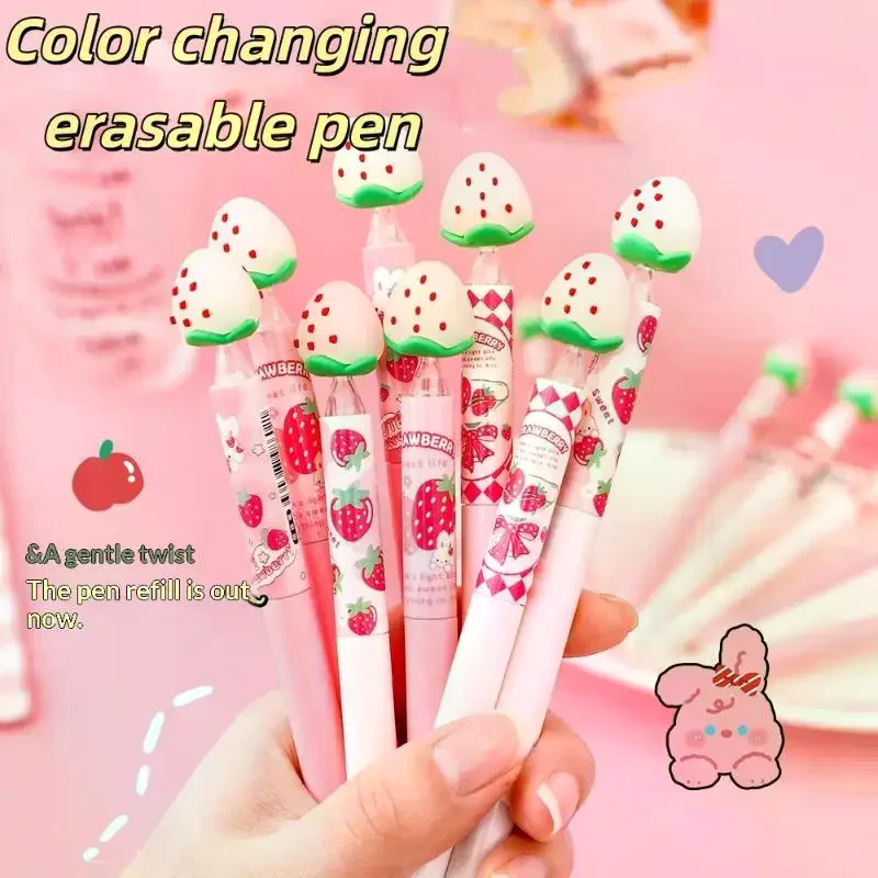 

Набор из 4/5 шт. милых стираемых ручек в форме клубники, меняющих цвет от света, канцелярские товары