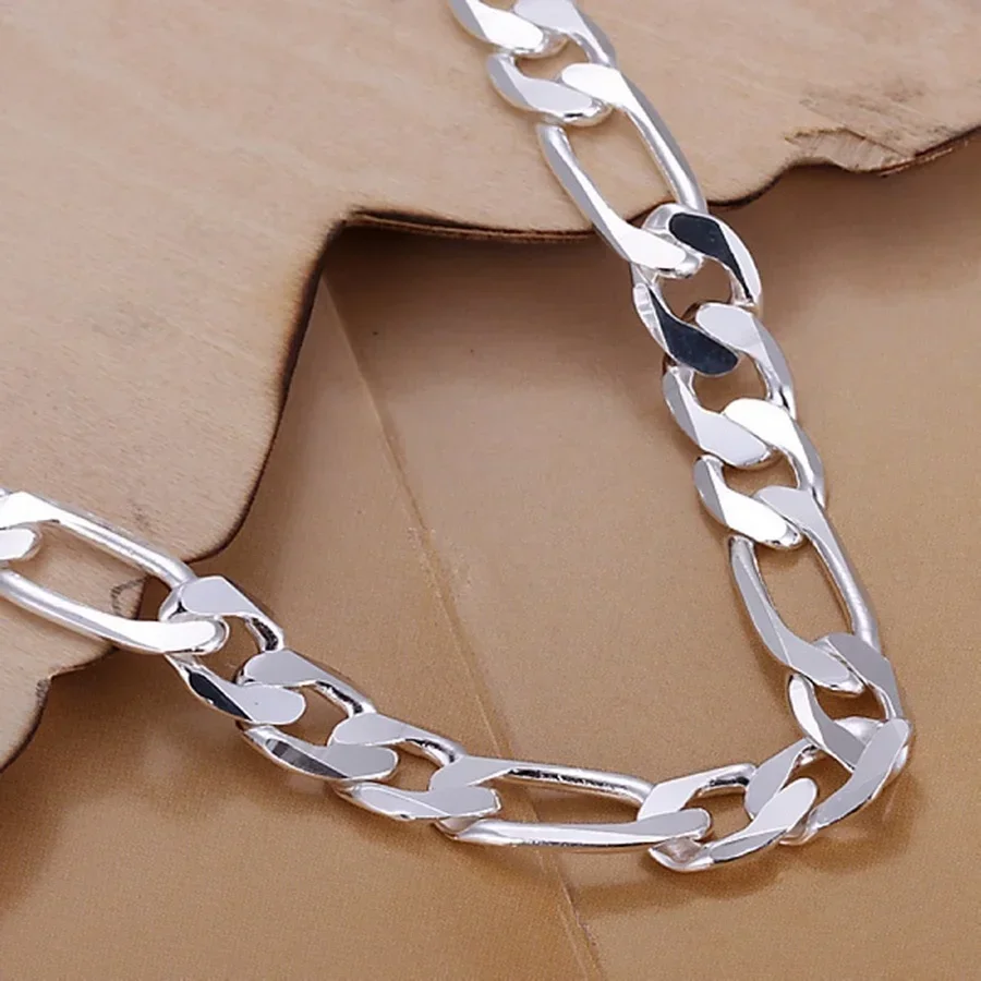 Fine 925 Sterling silver bracelets 6-8mm Women Men chain wedding fashion top quality Silver Jewelry Figaro 20cm