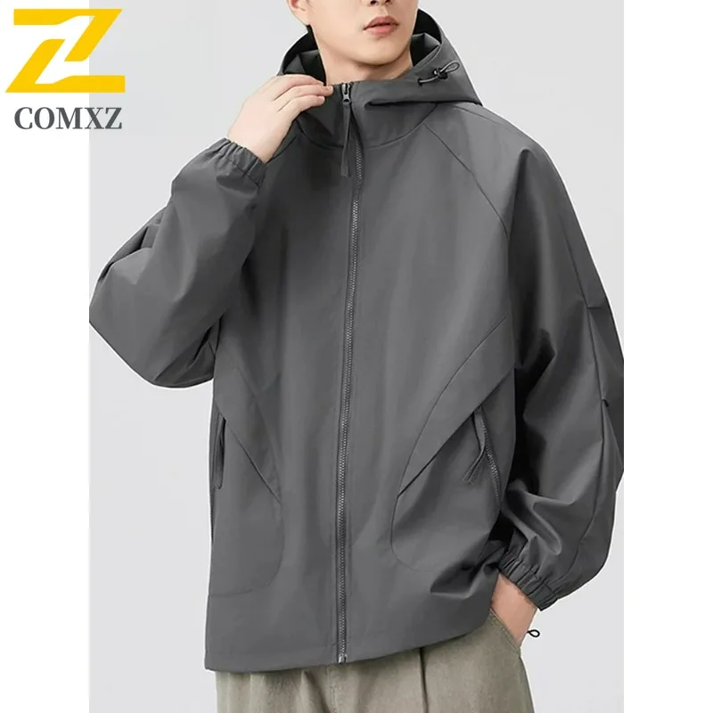 COMXZ Men Biker Jacket Wear Resistant Waterproof Windproof Solid Color Outdoor Adventure Hunting Jackets Travel Lightweight Coat