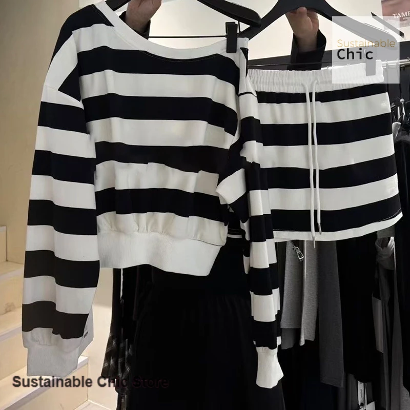 Korean small fragrance casual striped sweater short skirt suit women's spring and autumn design sense slim two-piece suit