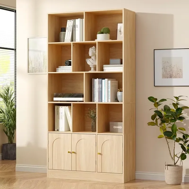 Modern 4 Tier Tall Bookshelf Open Cube Storage Organizer With Cabinet Living Room Office Furniture