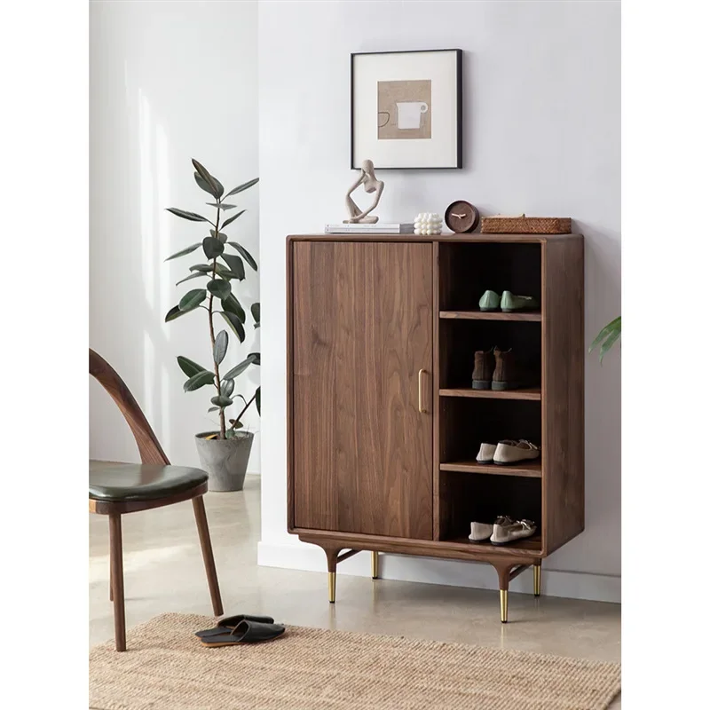 Nordic black walnut all-solid wood shoe cabinet