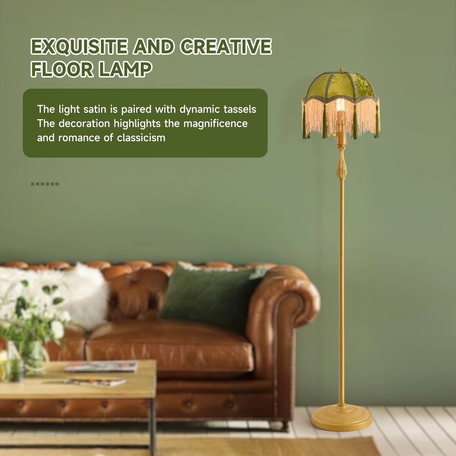 

Vintage Tassel Floor Lamp with Adjustable Light, Simple Upright Metal Base, Led Night Light Suitable for Room, 13.3 Feet Wide, 62.6 Feet High