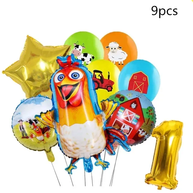 Chicken Dairy Farm Chick Tractor Ballons Happy Birthday Kids Party Animal Pet Dream Rangeland La Granja Zenon Party decoration