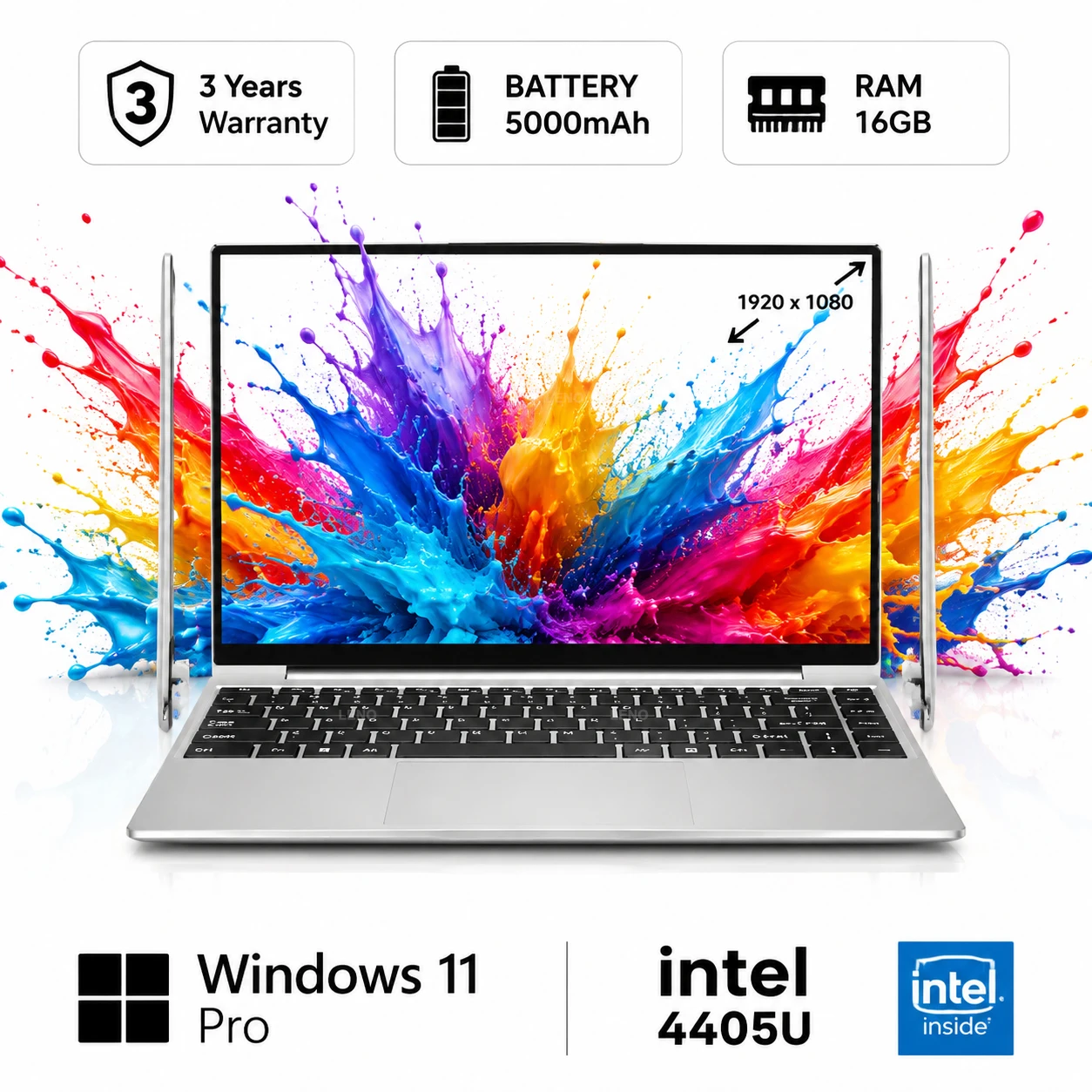 NAIWO 14.1"Laptop Ultra Slim Windows11 Pro 16GB 2TB SSD Gamer Notebook Intel 4405U 1920*1080 Display Office Study Computer PC