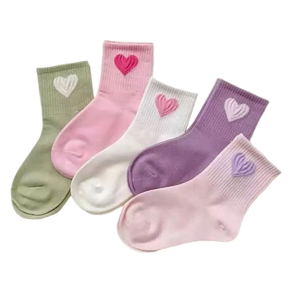 

Wrinkle-Resistant Korean Kids Socks Cotton Breathable Toddler Socks Heart Elastic Athletic Socks For Girls