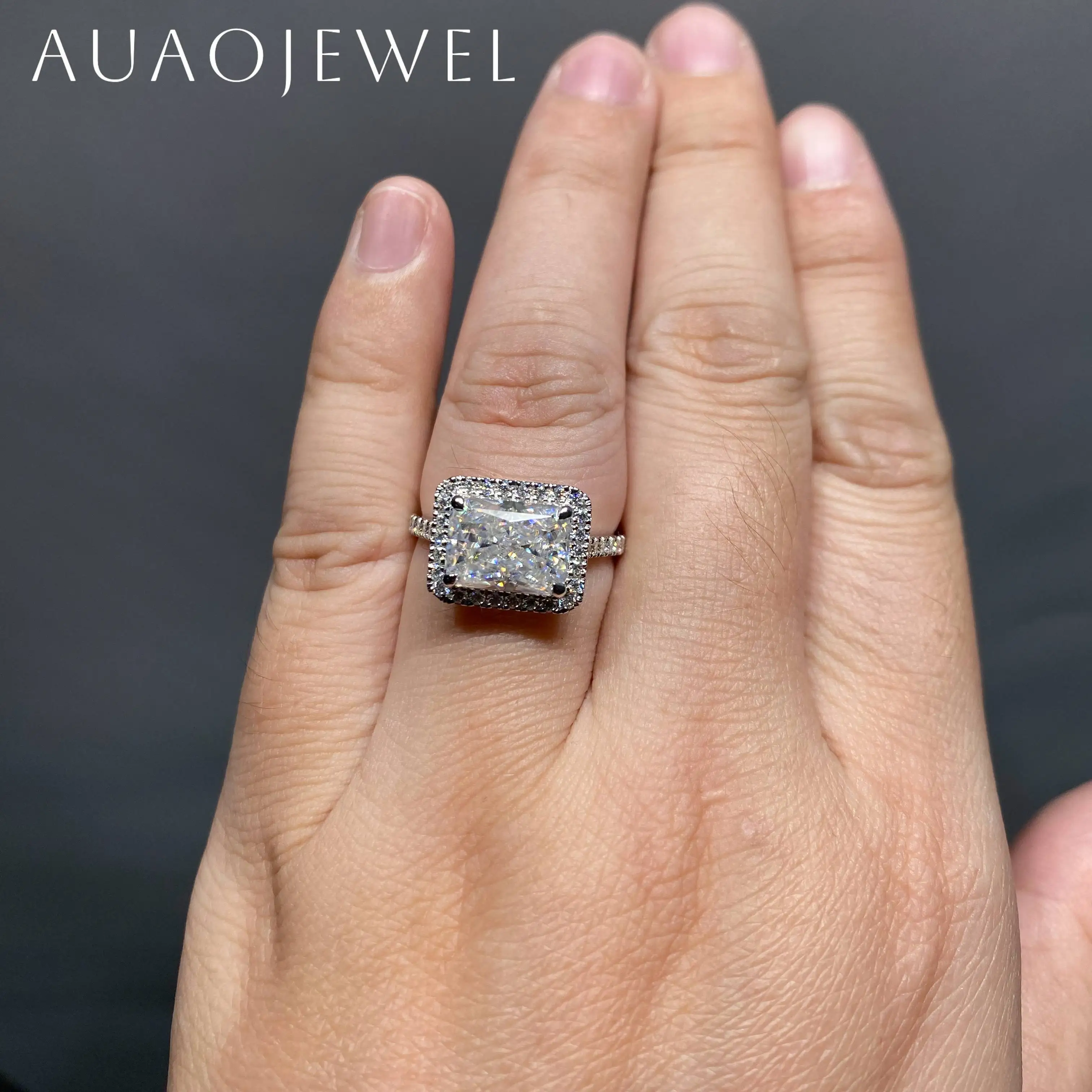 

AUAOJEWEL 3.5Carat Radiant Moissanite Ring 7.5X10Mm Sterling Silver 925 Gold Plated Jewelry 18K 10K 14K Jewelry With Certificate