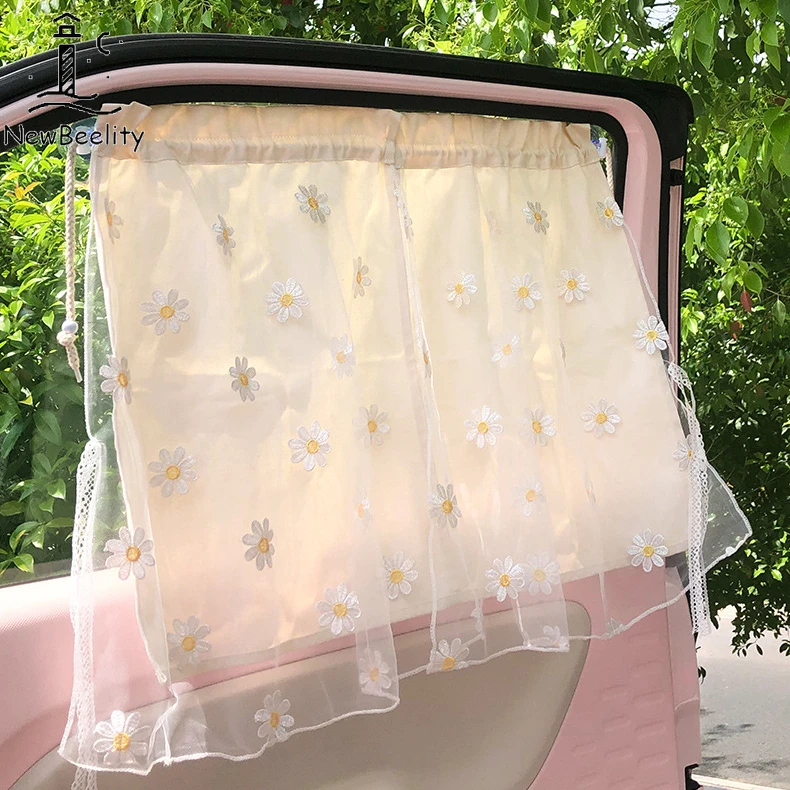 

Car Sunshade Car Privacy Blackout Side Window Sun Protection Heat Insulation Embroidered Double Layer Tulle Cloth Small Curtains