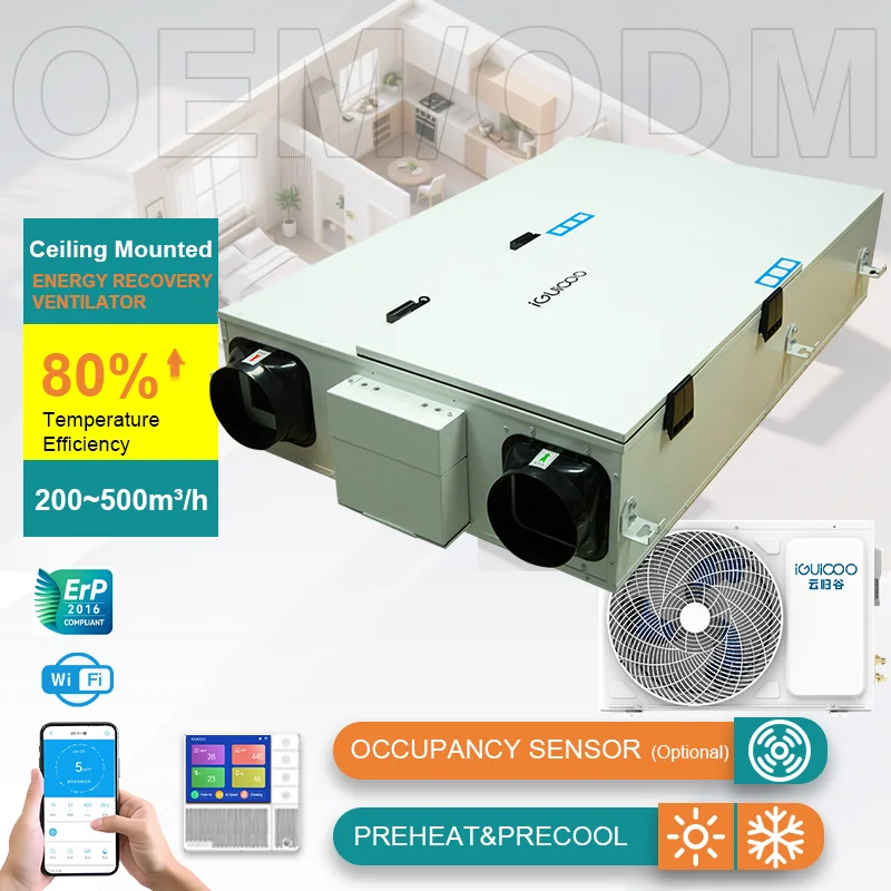 Fresh Air ERV System Preheating Precooling Heat Pump Ventilation Unit Enthalpy Heat Exchange Indoor Air Quality Energy Saving