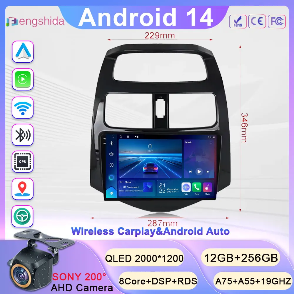 

Wireless Carplay For Chevrolet Spark Beat Matiz Creative 2009-2016 Android 14 Car Radio Multimedia Player Navigation GPS NO 2DIN