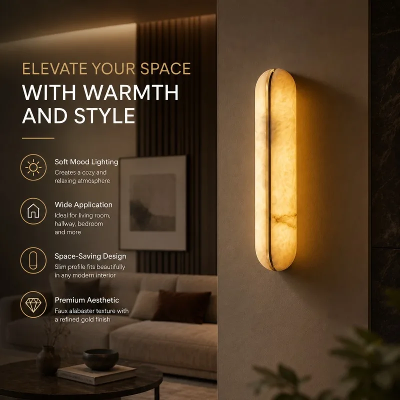 46cm 66cm Natural Snowflake Marble Wall Lamp Modern LED Long Cylinder Sconce for Bedroom Hallway Hotel Decorative Wall Lamp