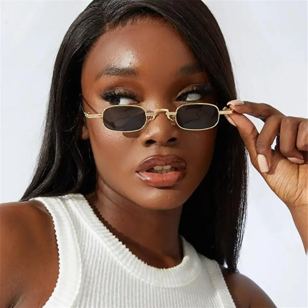 Women Metal Frame Travel Shades Small Rectangle Sunglasses UV400 Protection Punk Sun Glasses