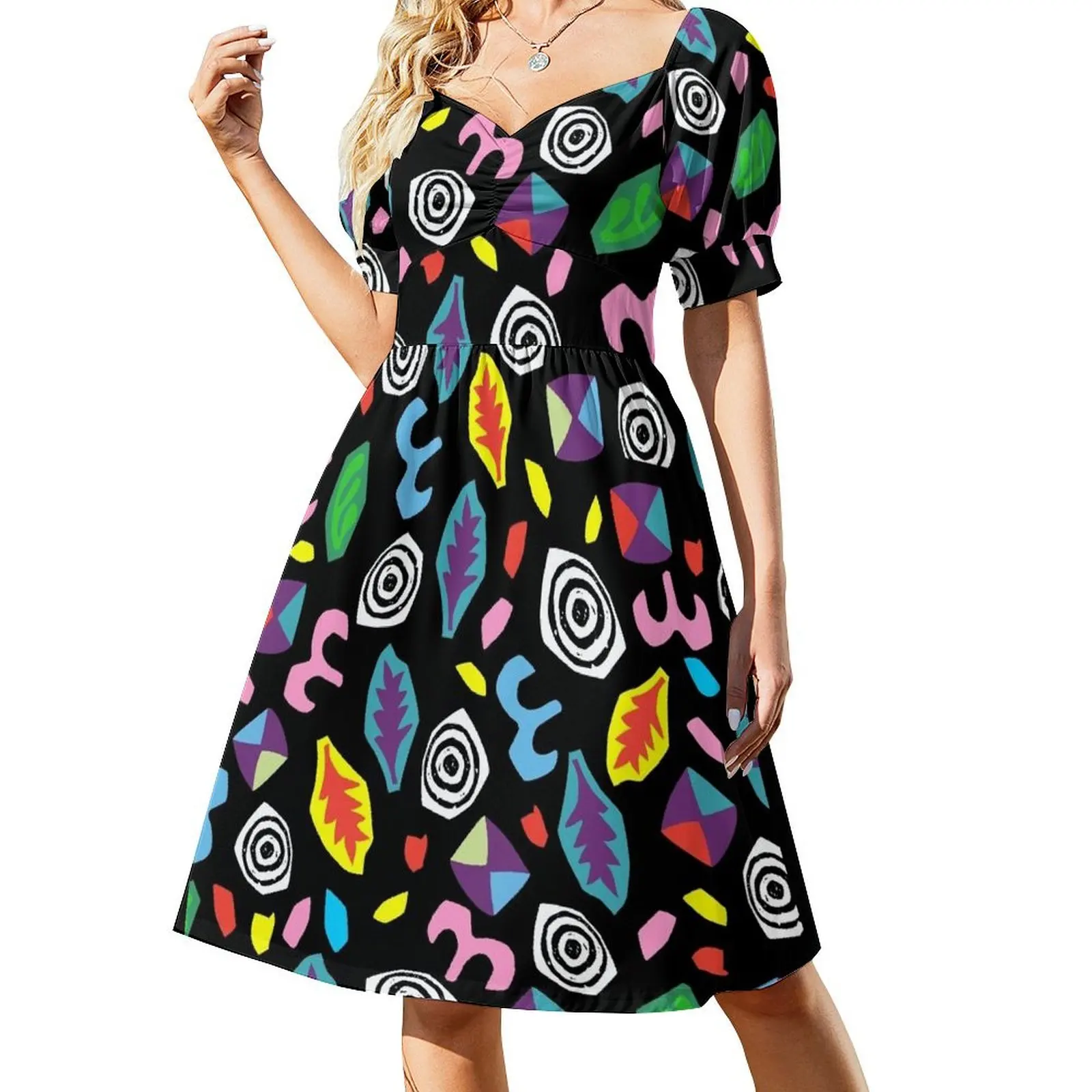 

80s Romper (larger print) Short-Sleeved Dress Women's summer suit summer dress for women 2025 wedding guest dress 2025
