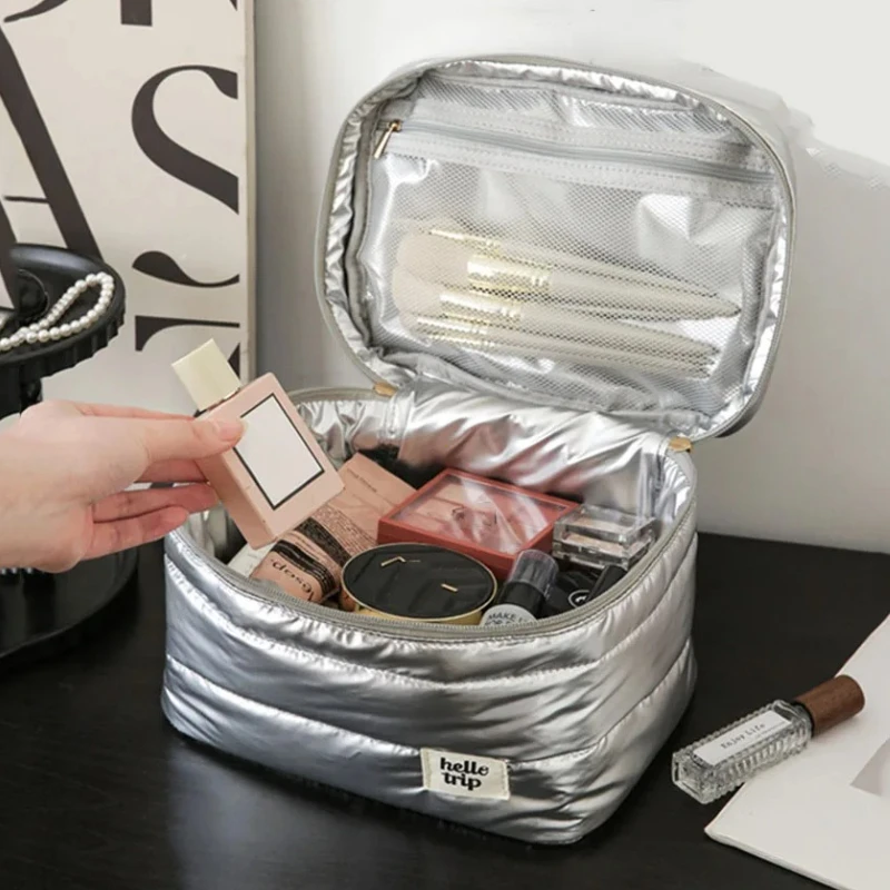 Bolsa de maquillaje de gran capacidad, bolsa de cosméticos, bolsa de aseo, bolsas de almacenamiento portátiles, organizador de viaje, bolsa de lavado de mano multifuncional