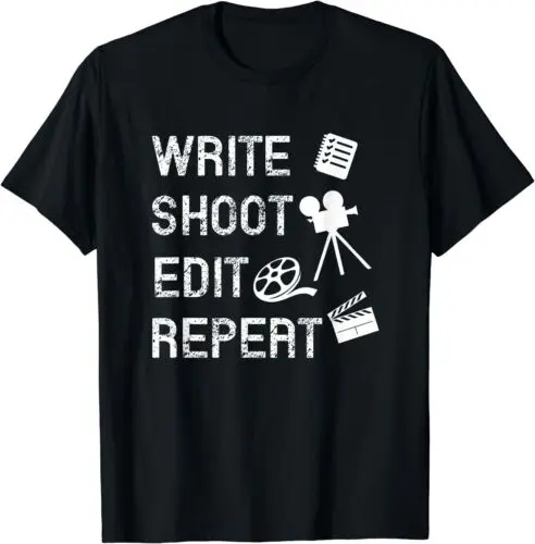 NEW LIMITED Write Shoot Edit Repeat Movie Filmmaker Retro T-Shirt