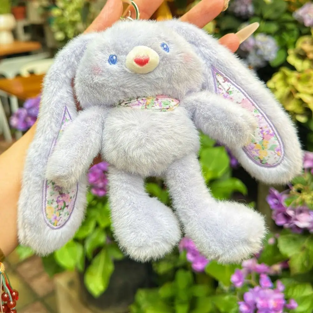 

Cute Floral Plush Rabbit Keyring Pulling Ears Long Legged Bunny Dolls Pendant Soft Toy Car Keyring Backpack Pendant