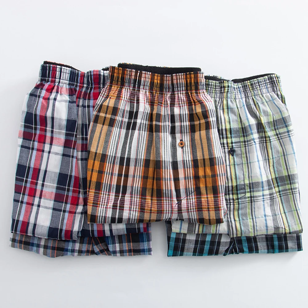 1pc Mens Underwear Boxers Shorts Casual Cotton Sleep Underpants Quality Plaid Loose Comfortable Homewear Striped Arrow Panties