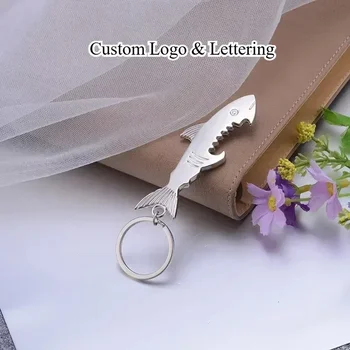 ที่กําหนดเองใหม่ Shark Shaped ที่เปิดขวดพวงกุญแจเงินสี Key กลางแจ้งแบบพกพาเปิด Key Chain ผู้หญิงผู้ชายของขวัญ