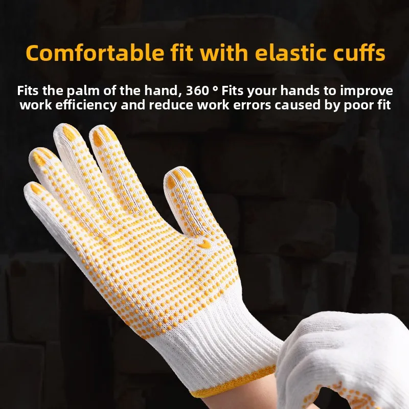 12 pares de luvas de proteção do trabalho fio de algodão engrossado antiderrapante trabalho de construção masculino fio de algodão resistente ao desgaste do trabalho