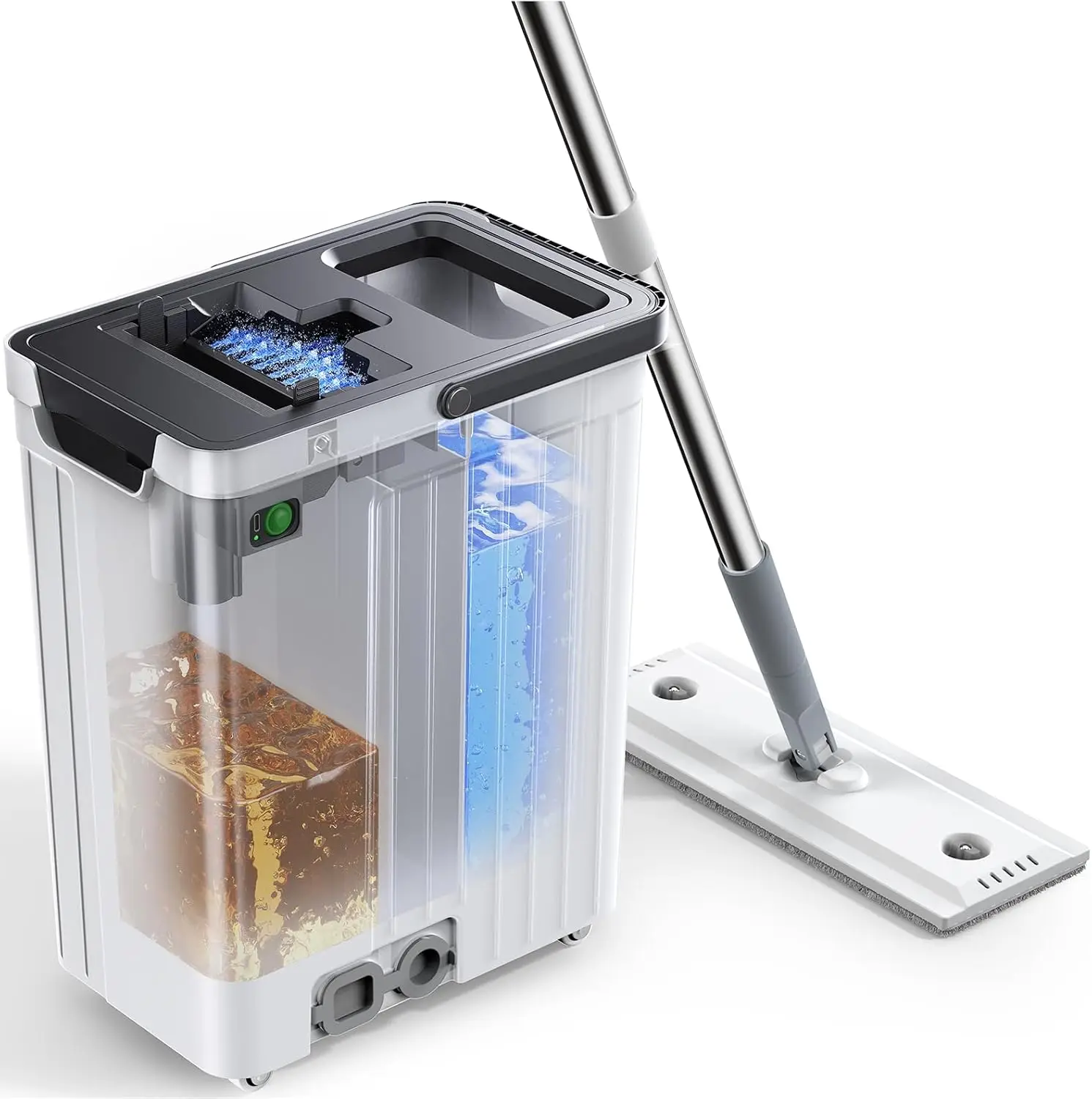 

Auto-Spray Mop and Bucket Set with Dirty Water Separation, Flat Mop, Scraper & Washable Pads for Efficient Floor Cleaning