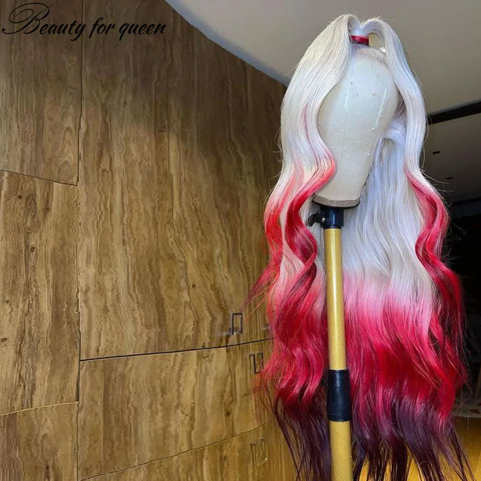 Ombre สีแดงลูกไม้ด้านหน้าผมมนุษย์ Wigs สำหรับผู้หญิง Body Wave 150% Remy บราซิลผมวิกผมลูกไม้ด้านหน้า Wigs pre Plucked