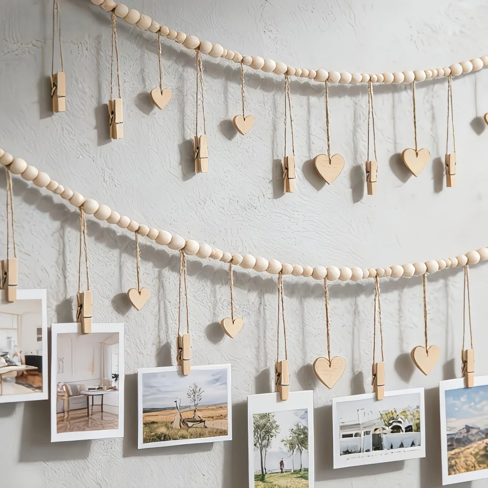 1pc Bead String Photo Storage Hanging Display with Clip Picture Clips Beaded Garlands Decor Decoration Wall for Photos ﻿