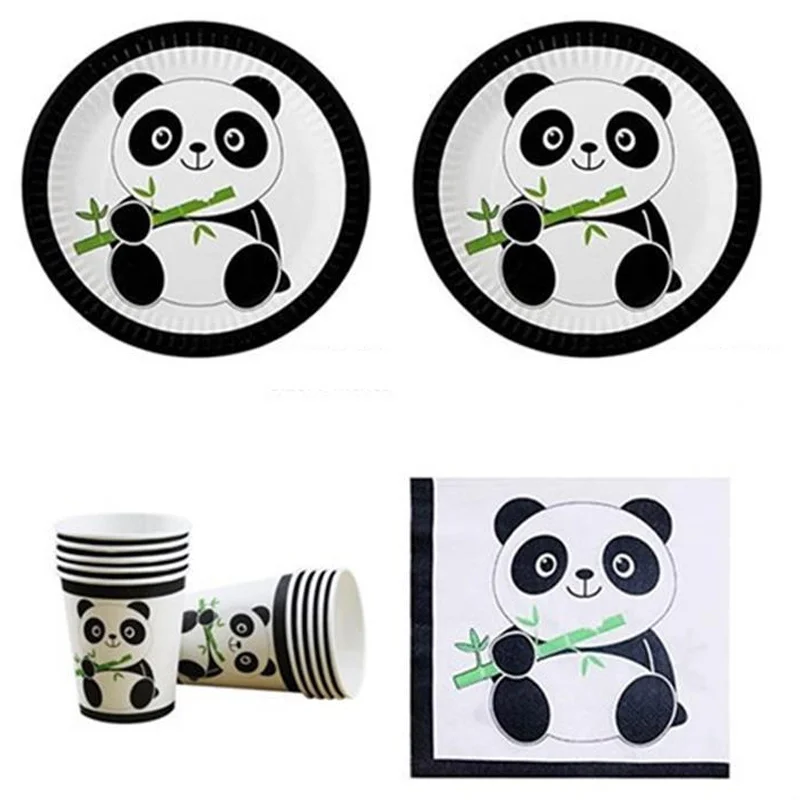 10pcs Panda tableware panda disposable cutlery set dinner plate children birthday party decoration cutlery set paper cup tissue