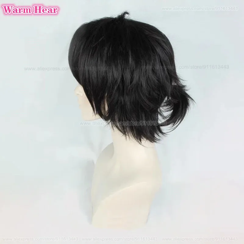 تشنغ شياوشي الاصطناعية قصيرة 30 سنتيمتر الأسود سياد جزء التعادل تشارلز مقاومة للحرارة الشعر هالوين تأثيري أنيمي الباروكات