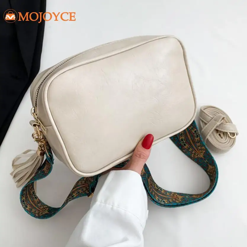 Ladies Vintage Solid Shoulder Bag PU Leather Casual Satchel Large Capacity Fashion Square Bag Women's Guitar Strap Crossbody Bag