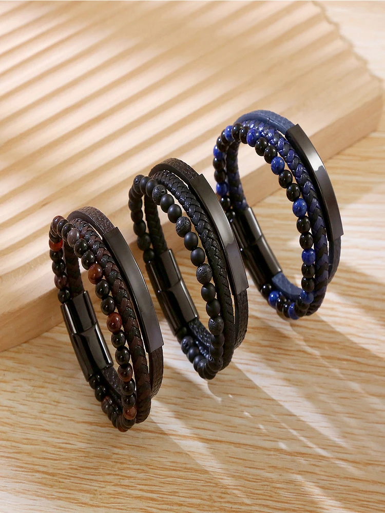 1PC Multi-Layered Alloy Buckle Leather Bracelet For Men Fashion Vintage Leather Rope Braided Bracelet Fashion Father’S Day Gift