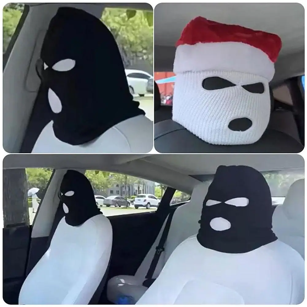 Universal Car Seat Headrest Cover Balaclava 3 Hole Full Cover Halloween Christmas Funny Car Decoration For Tesla BMW 