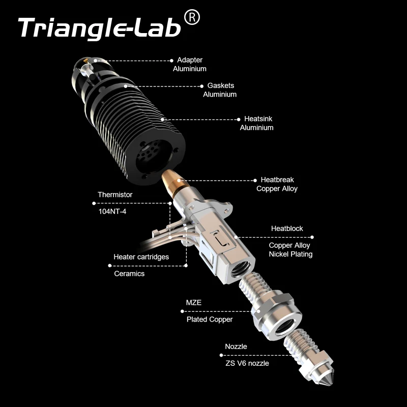 Imagem -03 - Trianglelab Rapido Ace Hotend Alto Fluxo Alta Velocidade Alta Temperatura Acionamento Direto ou Arcden Compatível com Extrusora Voron Dde Rapido