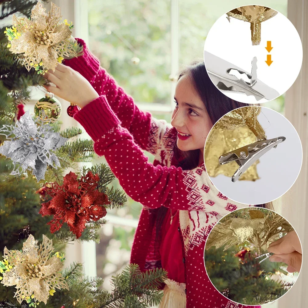 60/1Pcs Christmas Tree Ornament Clips Xmas Flower Fixed Clamps DIY Card Photo Memo Clip Home New Year Party Decoration Supplies