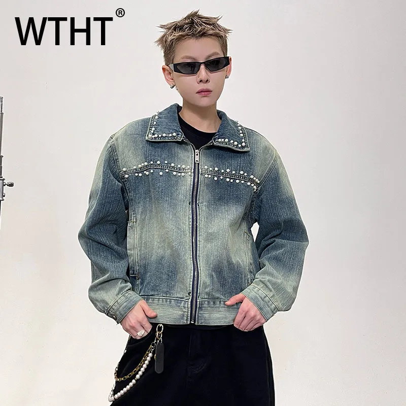 

WTHT модные мужские бусины, старые джинсовые пальто с градиентом, винтажные однобортные куртки с длинными рукавами, мужские куртки, осень 2022, 2A2000