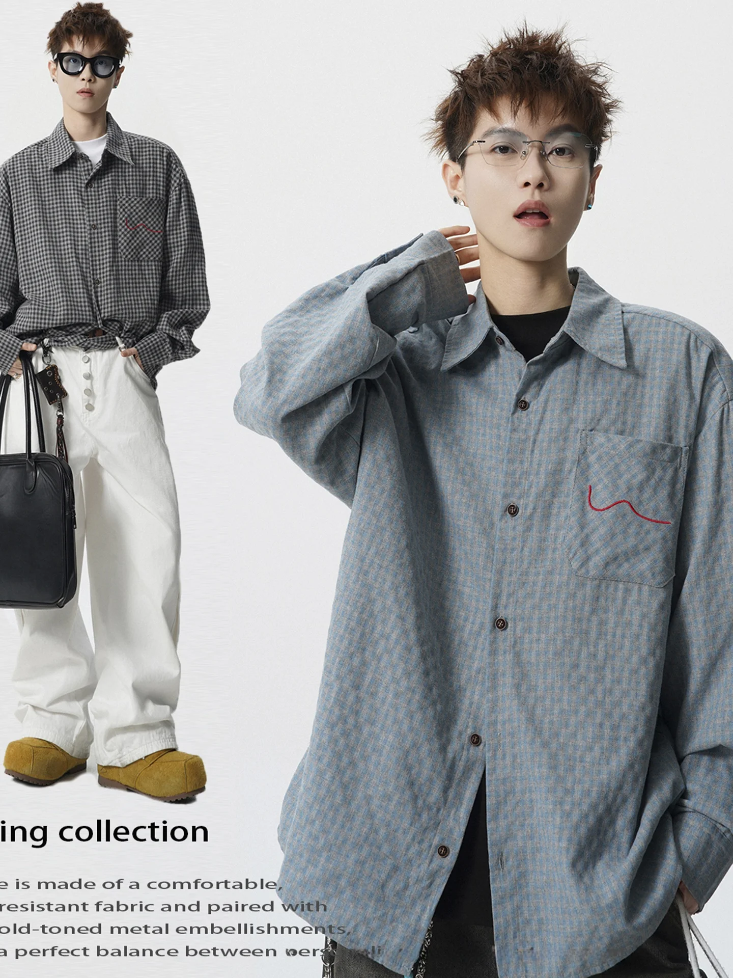 

American Retro Plaid Long Sve irt Men's Loose Casual Sle Spring 2026 New Trendy Brand Casual irt Jaet for Men