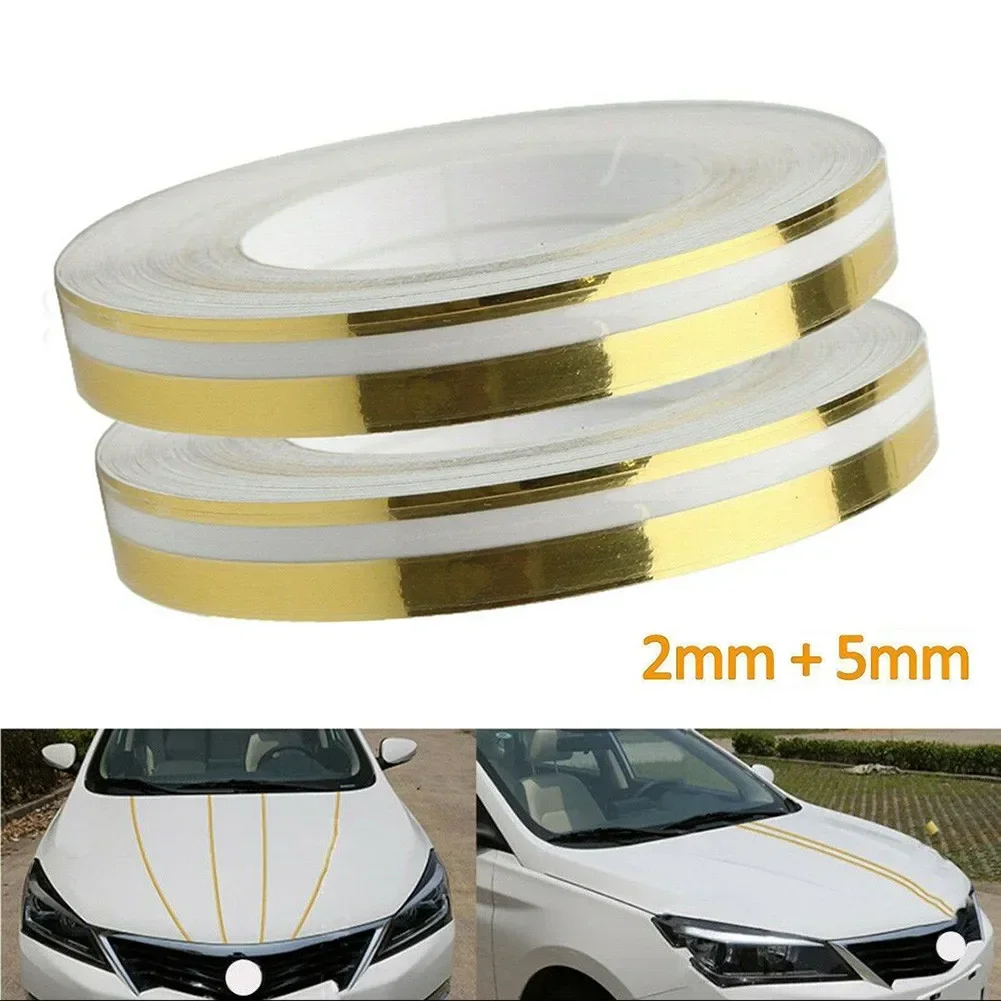 2Pcs Gold Car Stripe Tape Decal Vinyl Car Stickers Scratch-proof Double Line Stripe Stickers Tape For Car Left/Right Front