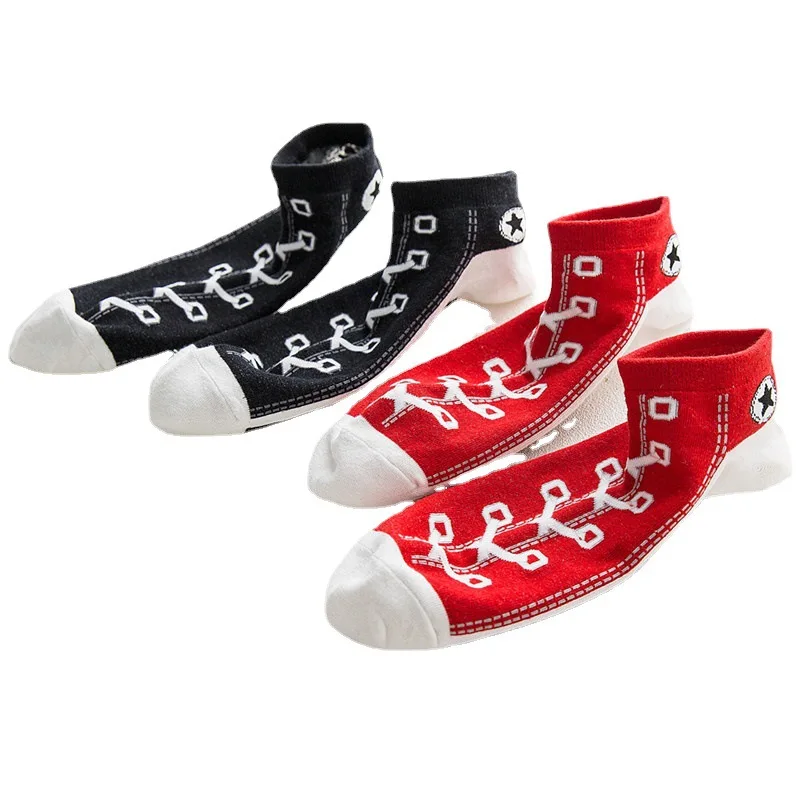 Women Short Ankle Socks Men Autumn Spring Breathable Casual Fashion Leisure Sport Star Shoelace Stripe Print Brethable Boat Sock